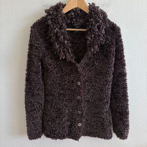 MICHELLE NICOLE Vtg Y2K Brown Shaggy Cardigan Sweater Womens Small Grunge Retro